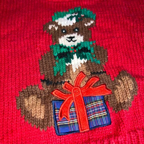 Vintage knit teddy bear and present christmas holiday baby sweater size 24 month - Picture 3 of 9